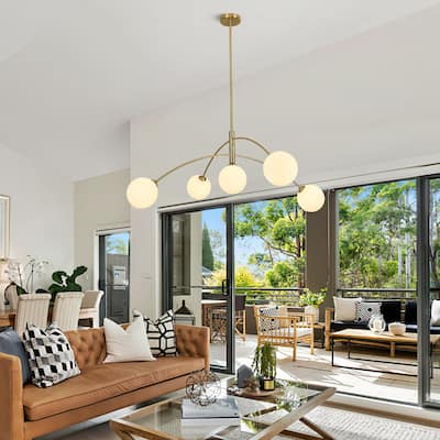 5 - Light Dimmable Modern Linear Globe Chandelier