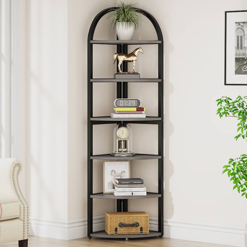 6 Tier Corner Shelf, Tall Corner Bookshelf, Freestanding Display Book Shelf