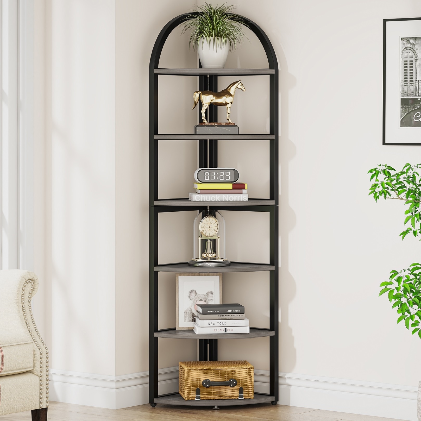 Tall black outlet corner shelf