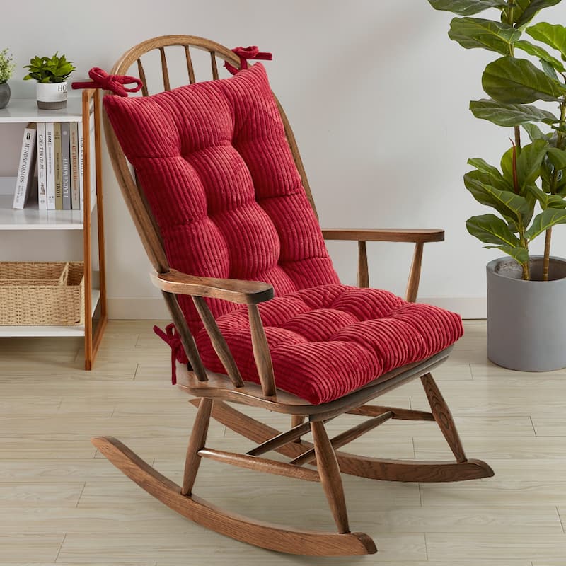 Sweet Home Collection 2 Piece Velvet Ribbed Non Slip Rocking Chair Cushion Sets - Red
