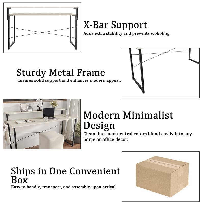 CraftPorch Minimalist 55-Inch Metal Computer Desk With Shelf