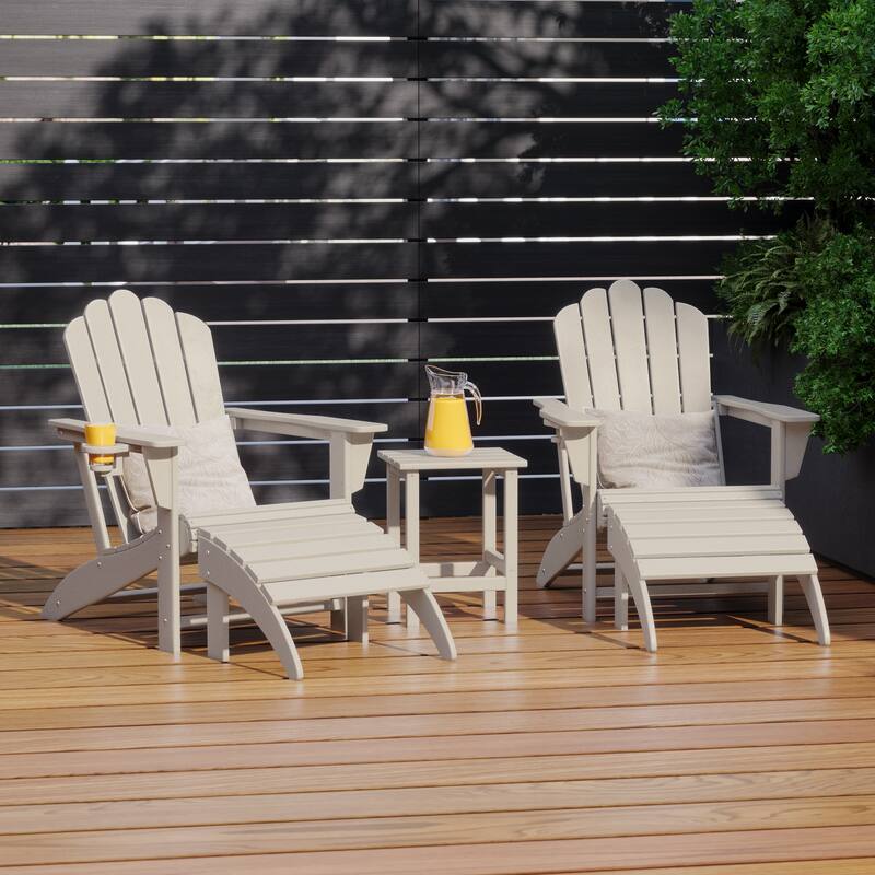Aderson Outdoor Poly Adirondack Chair with Side Table and Ottoman 5-Piece Set