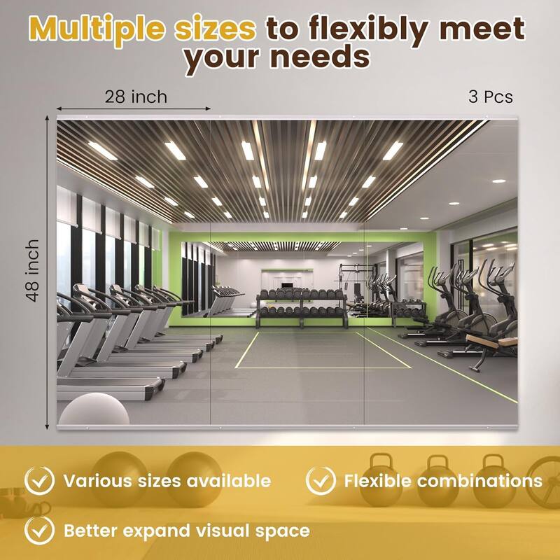 Full Length Tempered Glass Mirror - Rectangular Wall Mirror for Yoga, Gym & Dance Studio(Set of 2/3)