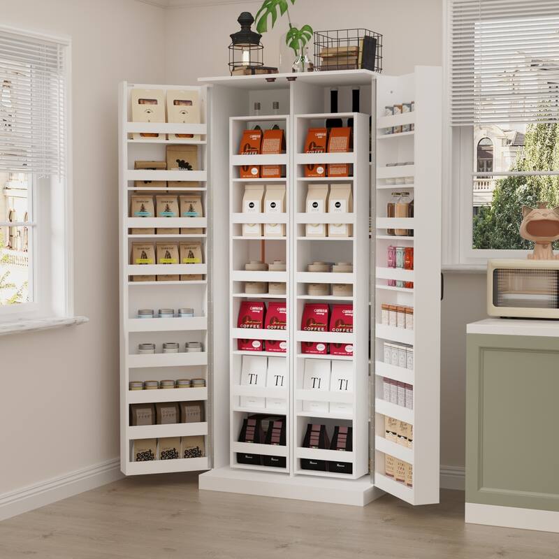 Maximize Kitchen Space: Rotating Shelves Chic White Cabinet Bookshelf - 31.5"x72.2"