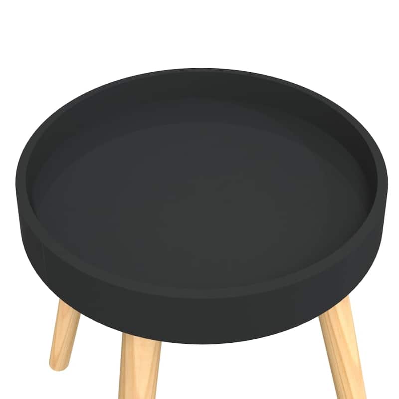 vidaXL Side Table Round End Coffee Table Engineered Wood and Solid Wood Pine - 15"x15"x15.7"