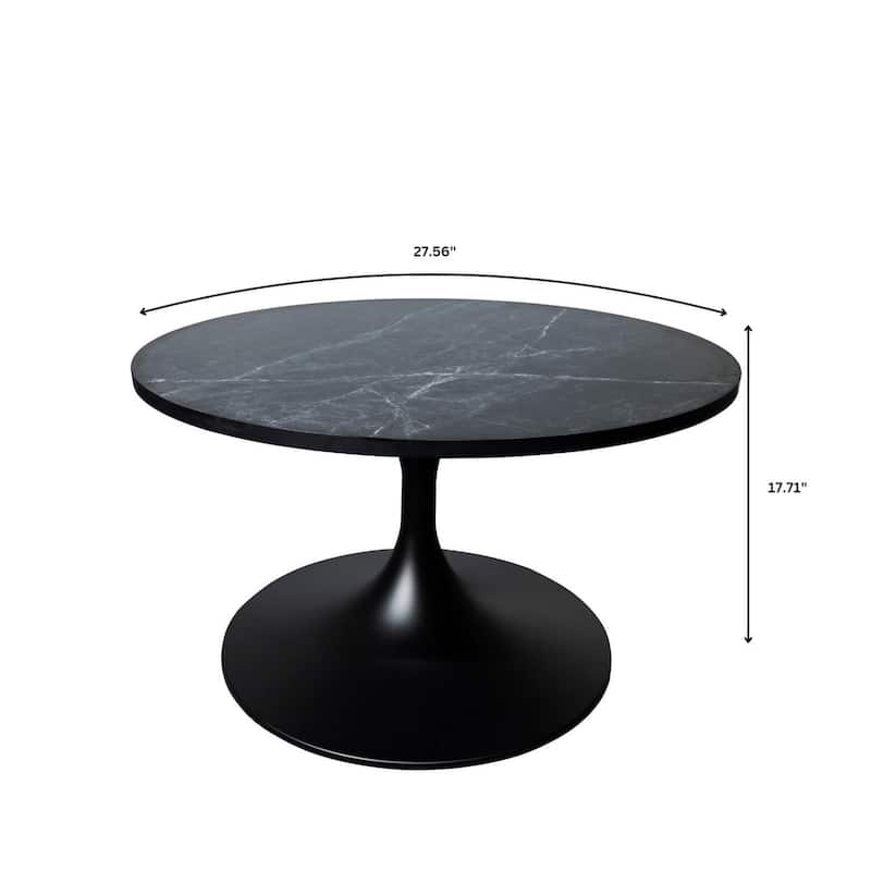 LeisureMod Verve 27" Round Coffee Table with MDF Wood TableTop and Black Steel Base for Living & Bedroom