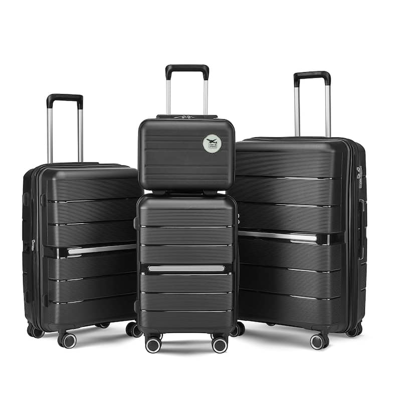 Black Hardside Lightweight Luggage Suitcase 4 Piece Set Expandable PC