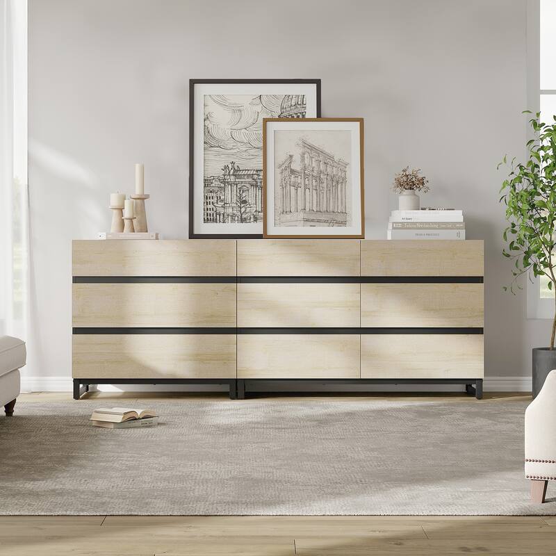 WAMPAT 3 in 1 Dresser with Glass Doors and 7 Drawers, Modern Chest of Drawers with Adjustable Shelf for Bedroom