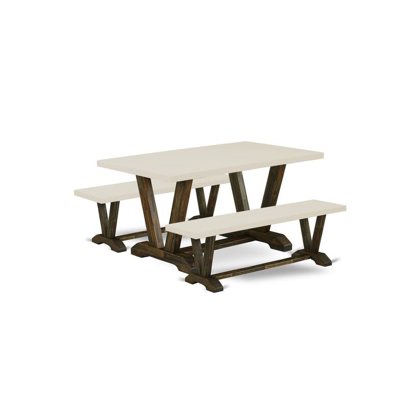 East West Furniture 3 Piece Dining Room Set - 1 Dining Table and 2 Benches(Finish Options)