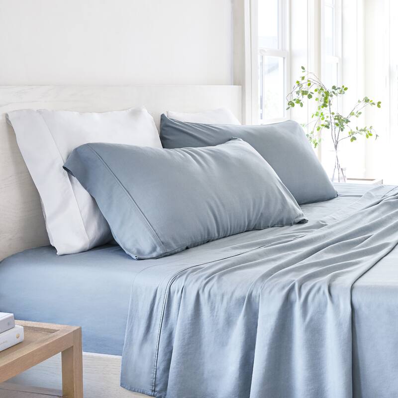 Becky Cameron Linen & Rayon from Bamboo Blend Deep Pocket 4 Piece Sheet Set - King - Light Blue