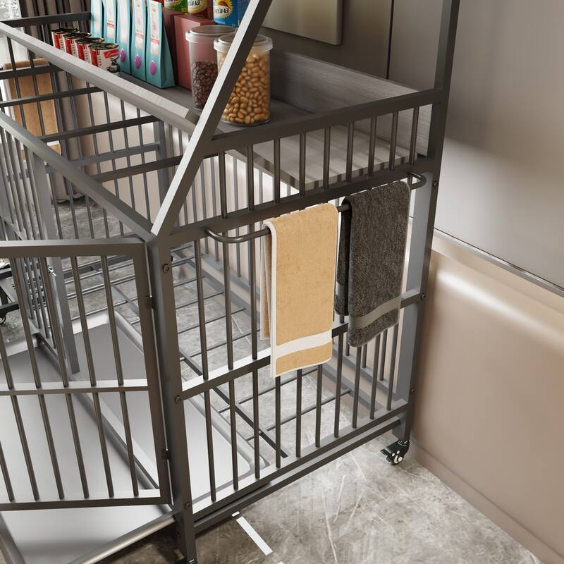 Large Pet Cage with Storage Rack, Drawers with Food and Water Basins, Double-Layer Storage Rack, Iron Frame and MDF Material
