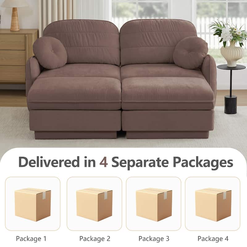 GDFStudio Sylvie Ashworth Chenille Cloud U-Shaped Loveseat Sofa with Movable Ottomans, Deep Seat