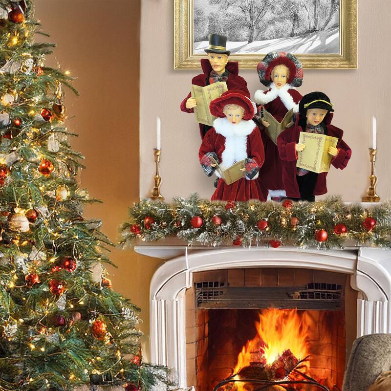 15-18" Red and Gray Plaid Carolers, Set of 4
