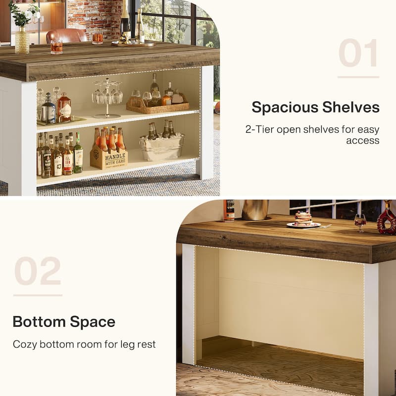 55" Two-Tone Farmhouse Kitchen Island with Storage & Wood Top