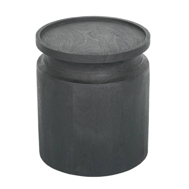 16 Inch Side End Table, Modern Cylinder Jar Like Design, Mango Wood, Black