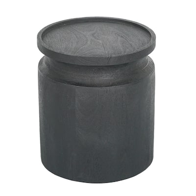 16 Inch Side End Table, Modern Cylinder Jar Like Design, Mango Wood, Black