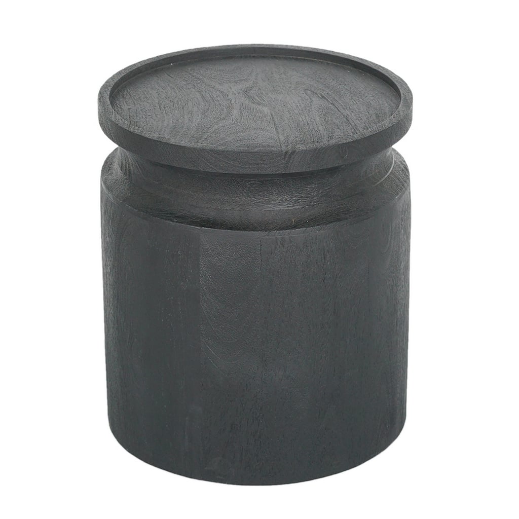 16 Inch Side End Table, Modern Cylinder Jar Like Design, Mango Wood, Black