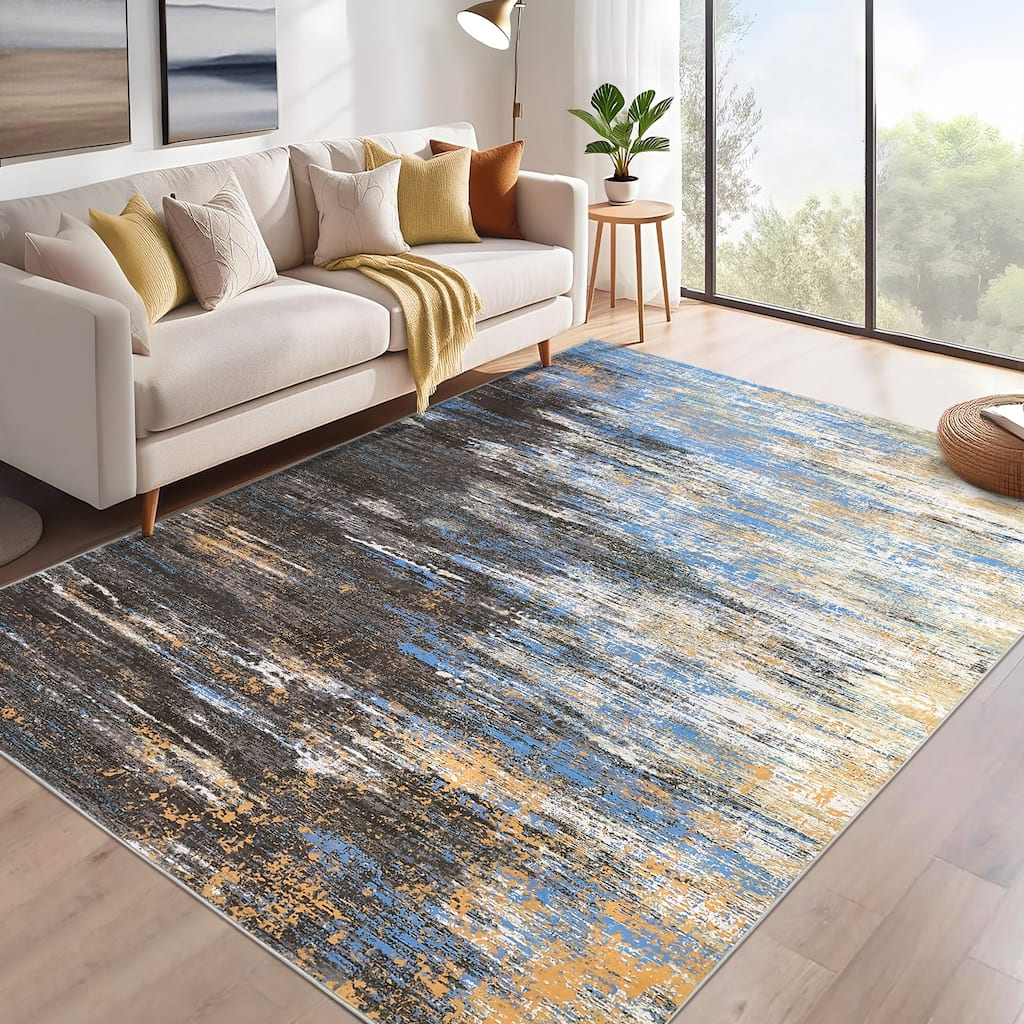 Area Rug Living Room Rugs Modern Abstract Soft Indoor Rug Low Pile Non Slip Accent Carpet