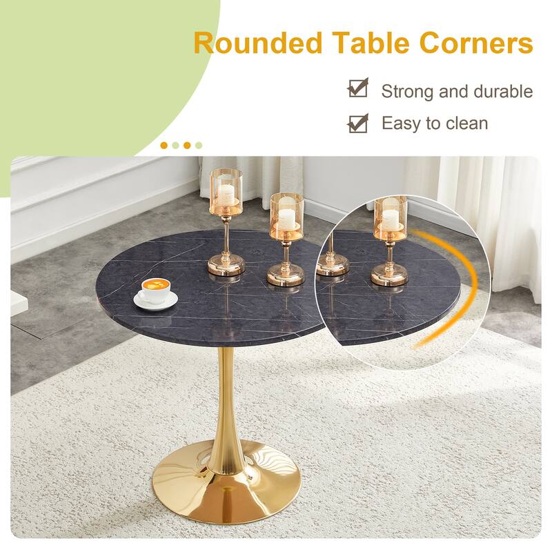 Round Thickened Table Top Coffee Table, Metal Pedestal Side Table Modern Bistro Table