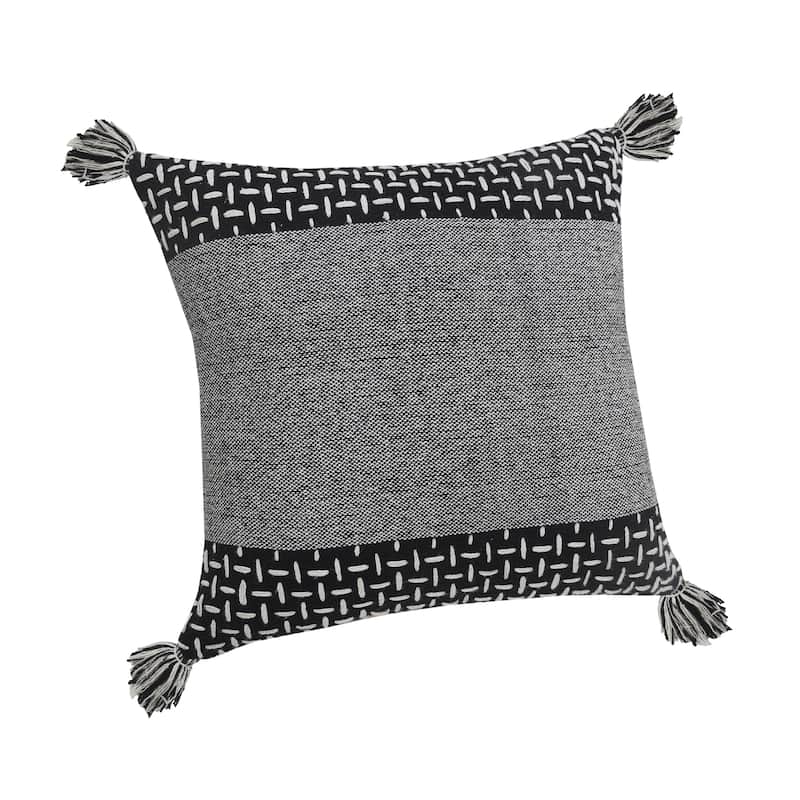 Handwoven Geometric Square Throw Pillows - 20" - Black and White - Set of 2