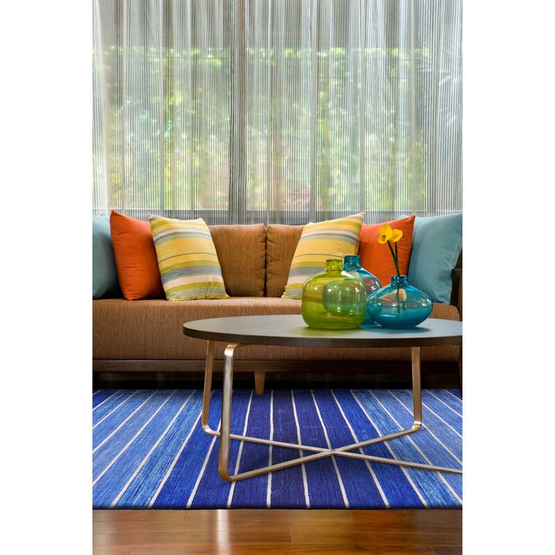 Tavana Handmade Serape Wool Rug, Ombre Aqua Blue, Area Rug