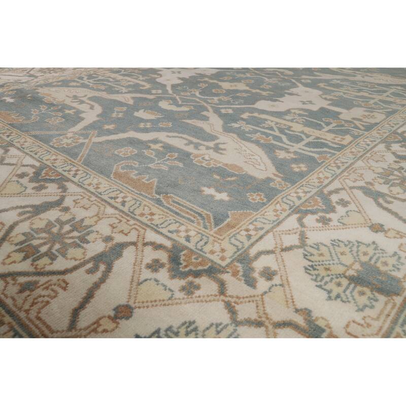 Blue Gray Oushak Indian Area Rug Handmade Wool Carpet - 8'1" x 9'11"