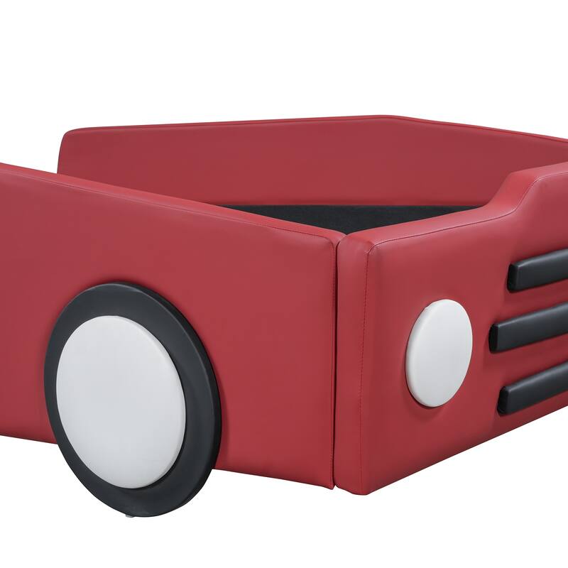 Red Twin Size Race Car-Shaped Platform Bed with Wheels