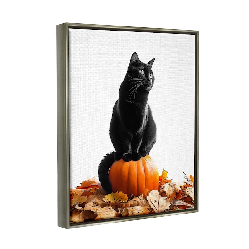 Stupell Black Cat & Pumpkin Framed Floater Canvas Wall Art Design by ...