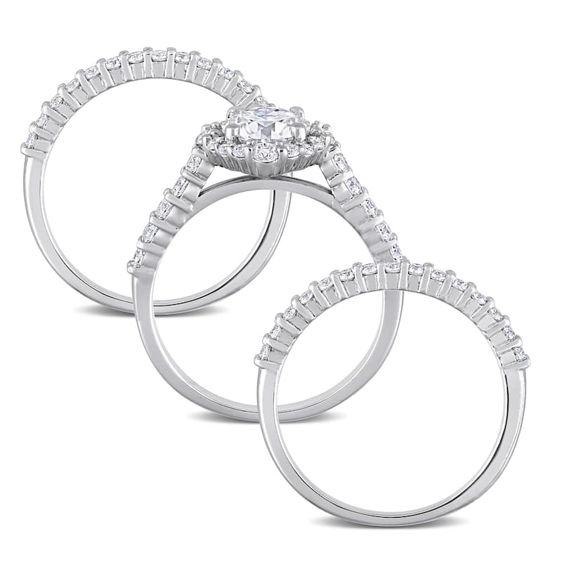Miadora 2ct DEW Moissanite Halo Bridal Ring Set in Sterling Silver