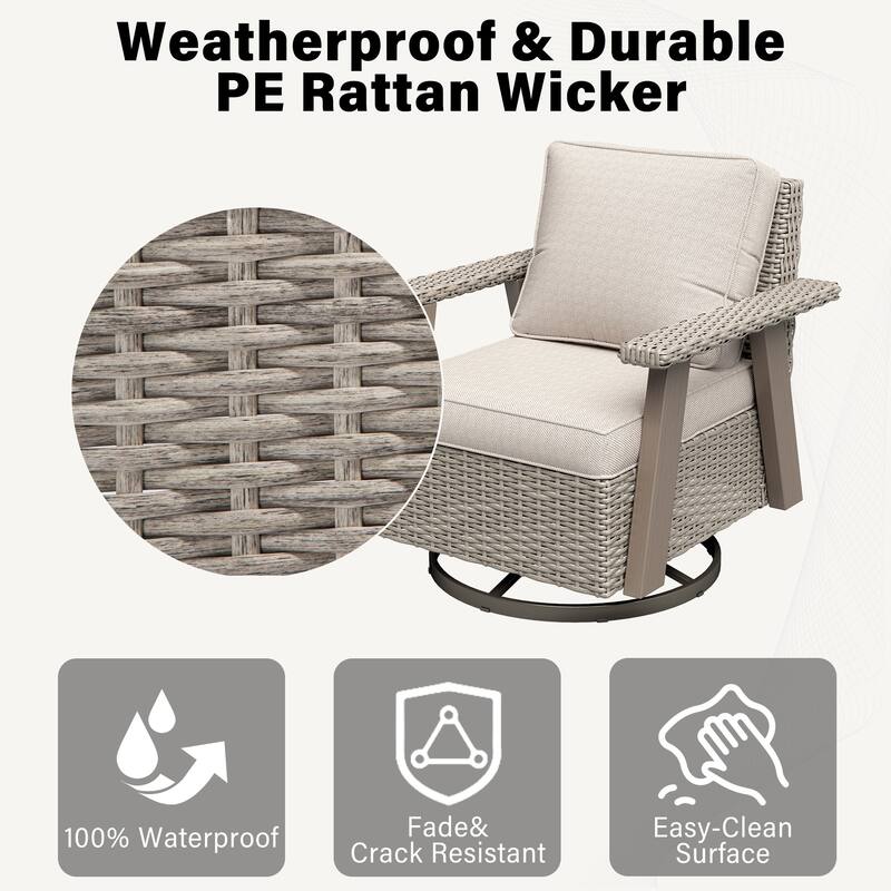 Cozywor Wicker Patio Outdoor Rocking Chair Swivel Lounge Chair