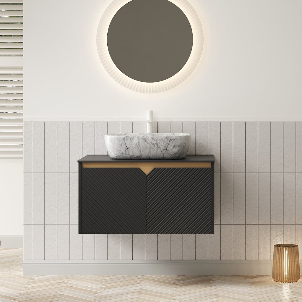 30" Bathroom Vanity with Vessel Sink, Wall-Mounted Floating Storage Cabinet with Double Doors