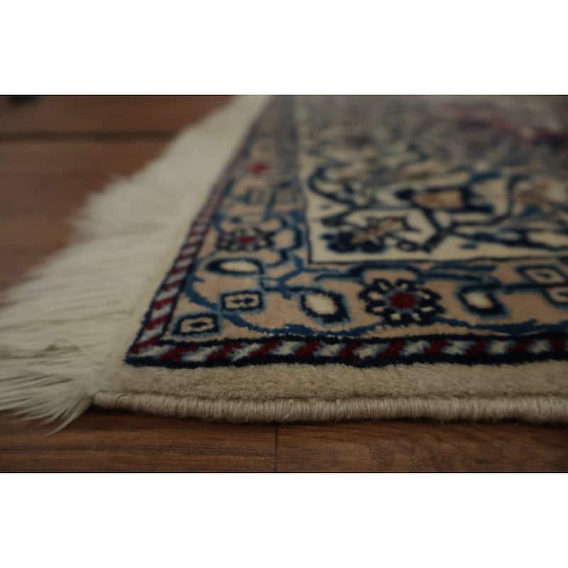 Hand Knotted Oriental Wool & Silk Carpet Traditional Floral Beige & Ivories Nain Area Rug - 8' 5'' X 5' 6''