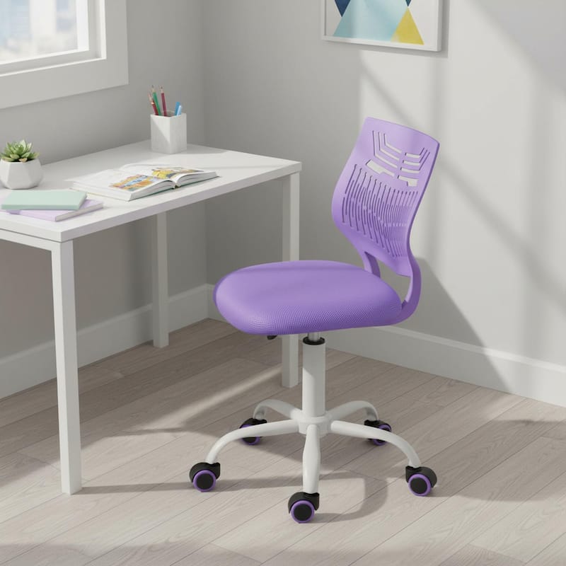 HomyLin Plastic Mesh Adjustable Armless Desk Chair with Rolling Wheels Kids Teen - Purple