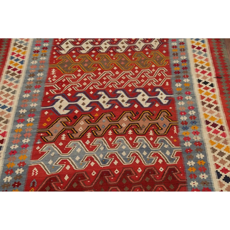 Kilim Qashqai Persian Vintage Rug Handmade Vegetable Dye Wool Carpet - 5'5"x 9'9"