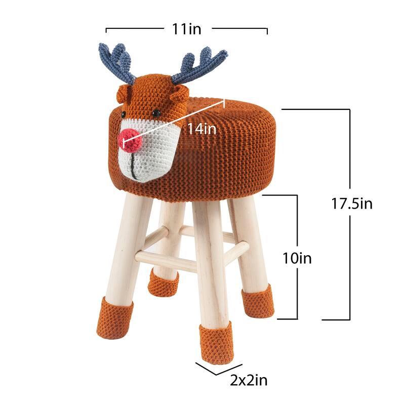 Taylor & Olive Modern Woven Brown Deer Ottoman Stool with Wooden Legs
