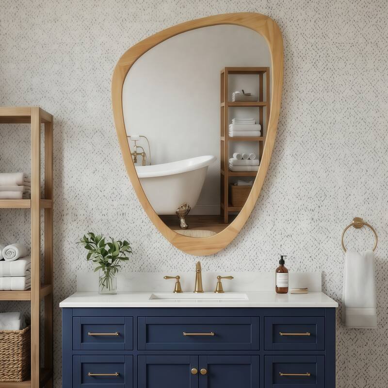 24"x36" Irregular Solid Wood Frame Decorative Mirror,For Bedroom, Bathroom, Living Room, Entryway