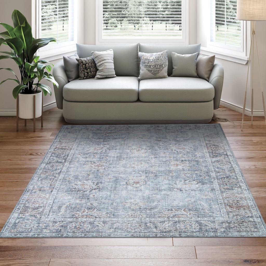 Dream Decor Rugs Legion Misty Garden Blue Floral Non Skid Area Rug