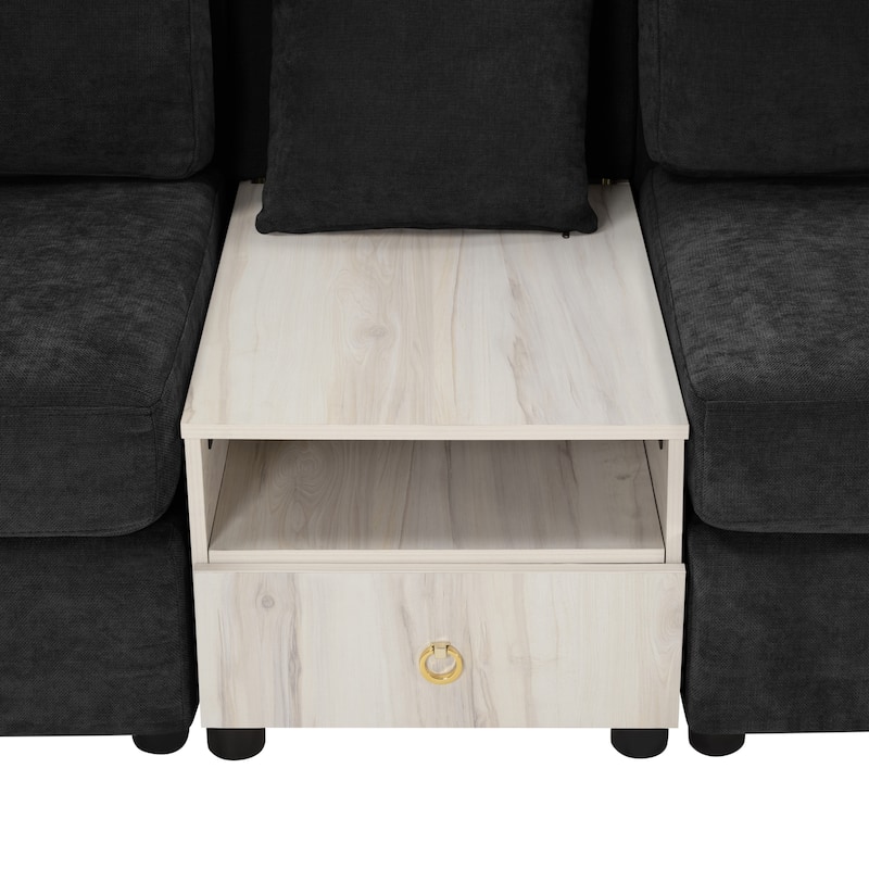 Modern Sofa Couch 79.3" Modular Sofa Upholstered Sofa Couch with Storage Armrest and Center Console for Living Room