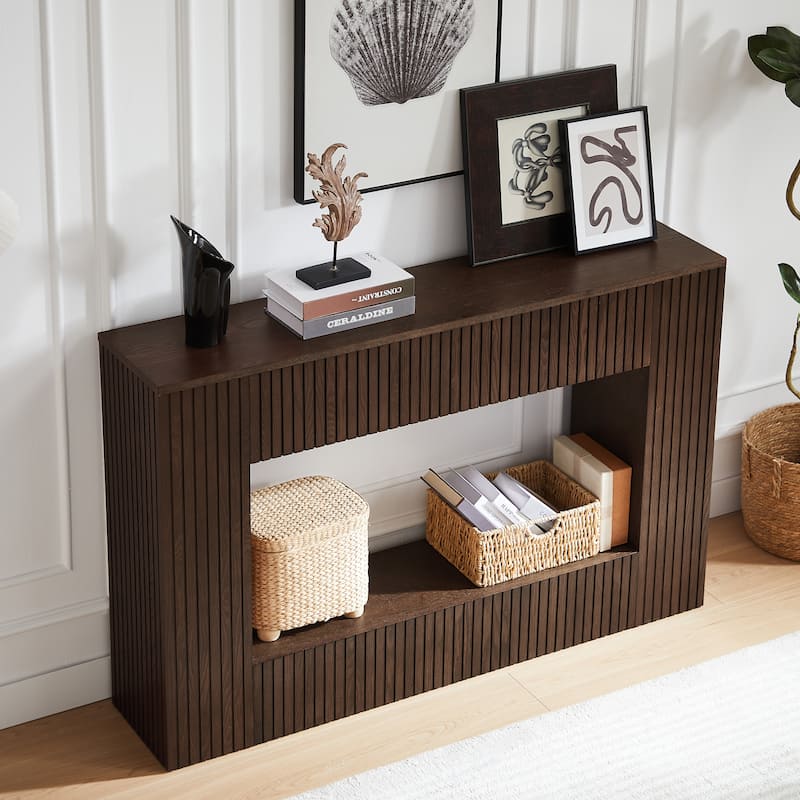55" Modern Slatted Console Table, Narrow Entryway Table for Living Room or Hallway