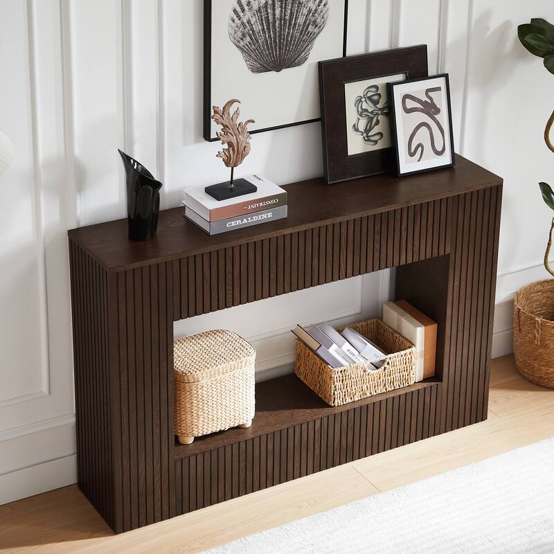 Living Room Console Table with Vertical Slatted, Narrow Entryway Table, Hallway Sofa Table Accent Table