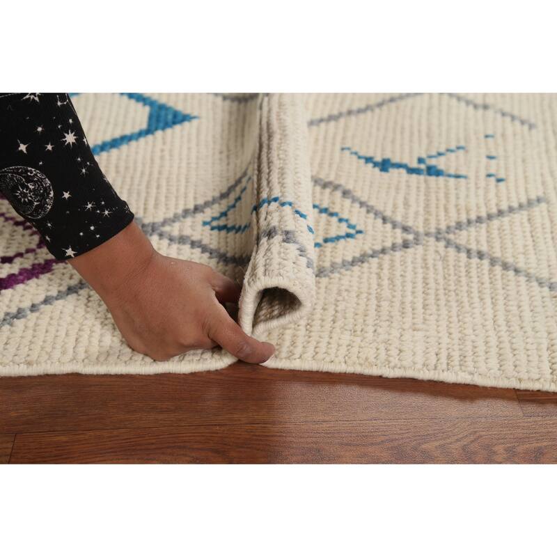 Striped Ivory Moroccan Oriental Area Rug Handmade Wool Carpet - 3'10"x 6'11"