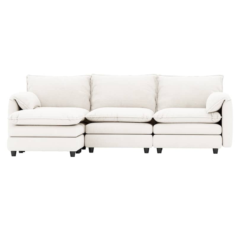 Modern Velvet L Shaped Couch 108" Modular Sectional Sofa with Movable Ottoman