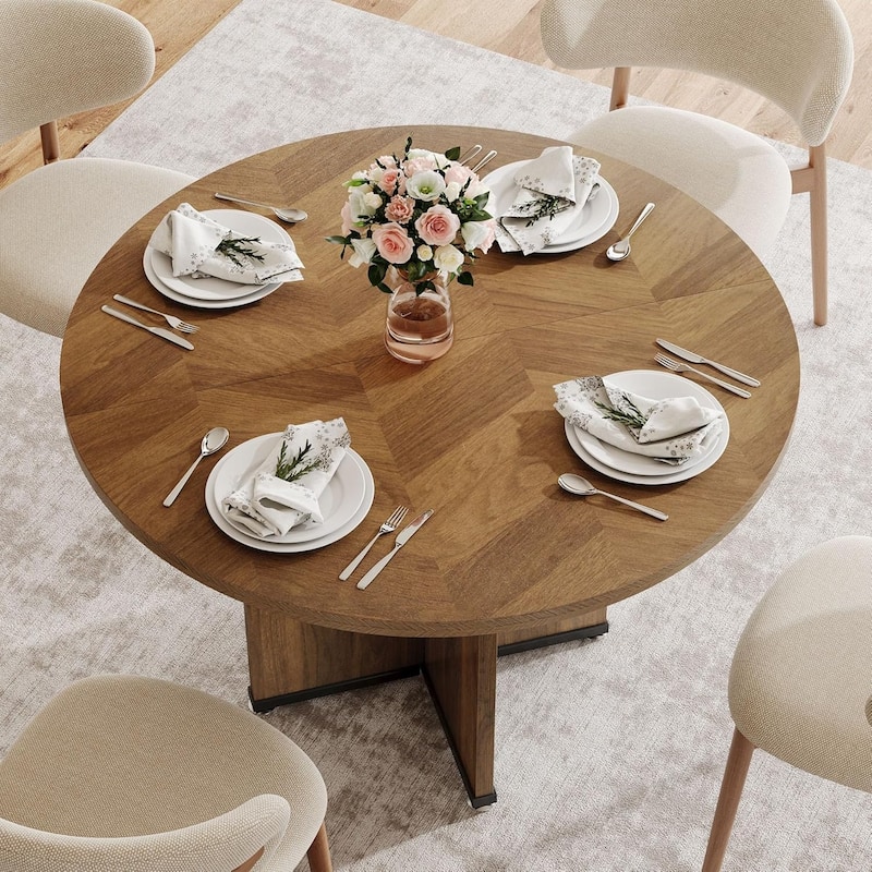 39.4-inch Wood Round Kitchen/Dining Table for 4 People Dining/Living Room