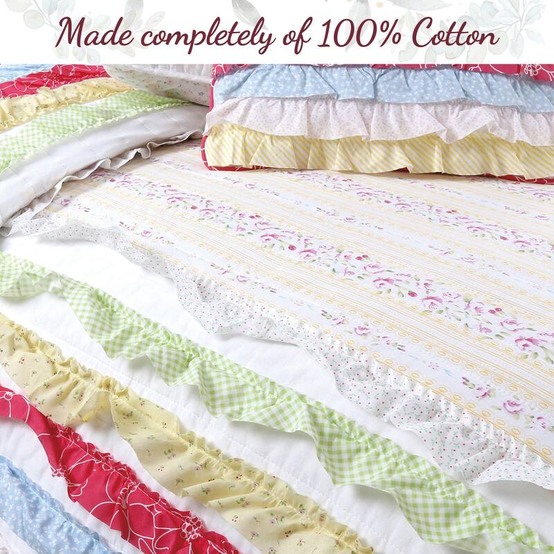 Porch & Den Appledale Red Ruffled Cotton Reversible Quilt Bedding Set - Blue/Yellow/White/Green/Red/Pink