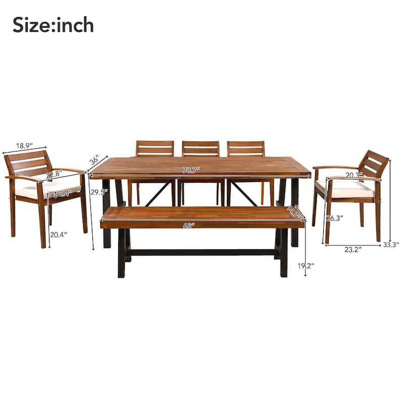 7-Piece Outdoor Wood Dining Set with Removable Cushions