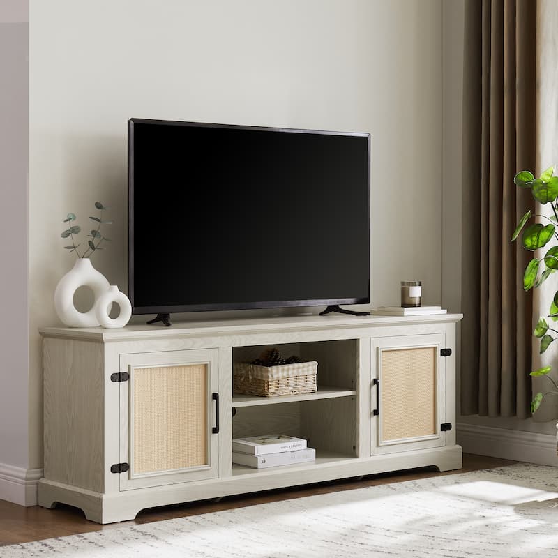 Farmhouse Rattan TV Stand Console Table for TVs up to 70 Inches