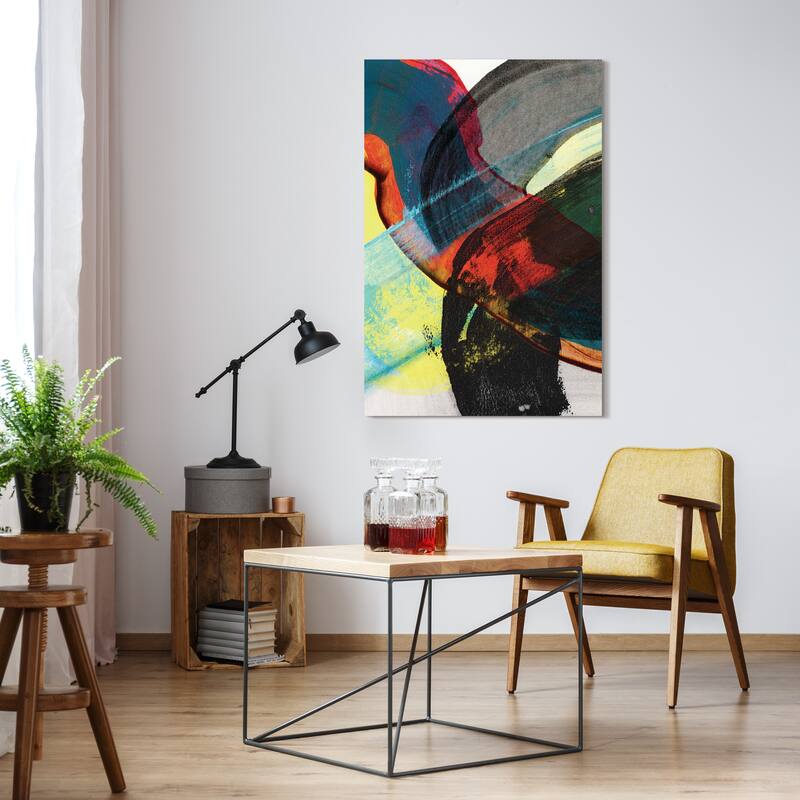 "Carnival Crossing Abstract I&II" Frameless Free Floating Reverse Printed Tempered Glass Wall Art Set of 2