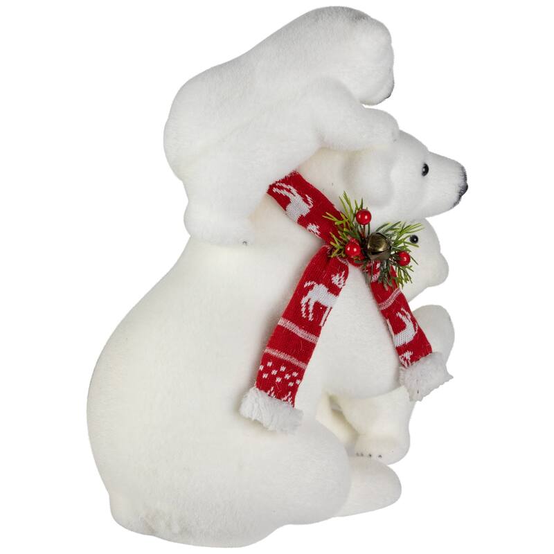 Mama Polar Bear and Cubs Christmas Figures - 13.5" - White and Red