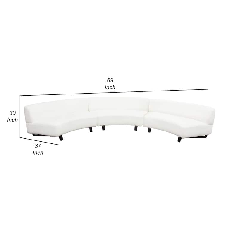 Ikka 3pc Curved Modular Sofa, White Faux Shearling, Black Wood Base