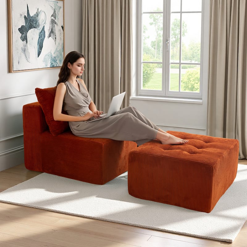 Modular Sectional Corduroy Chaise Lounge - 64.5"D x 28.3"W x 26.3"H